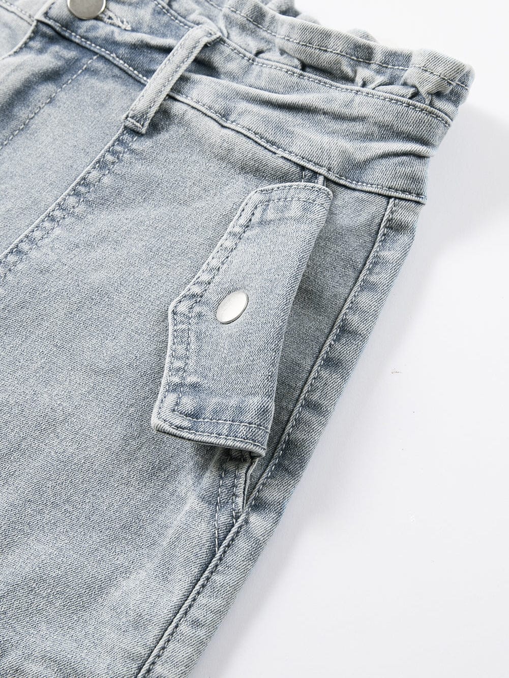 Beau Blue Feminine Ruffled Denim Shorts with Flap Pockets