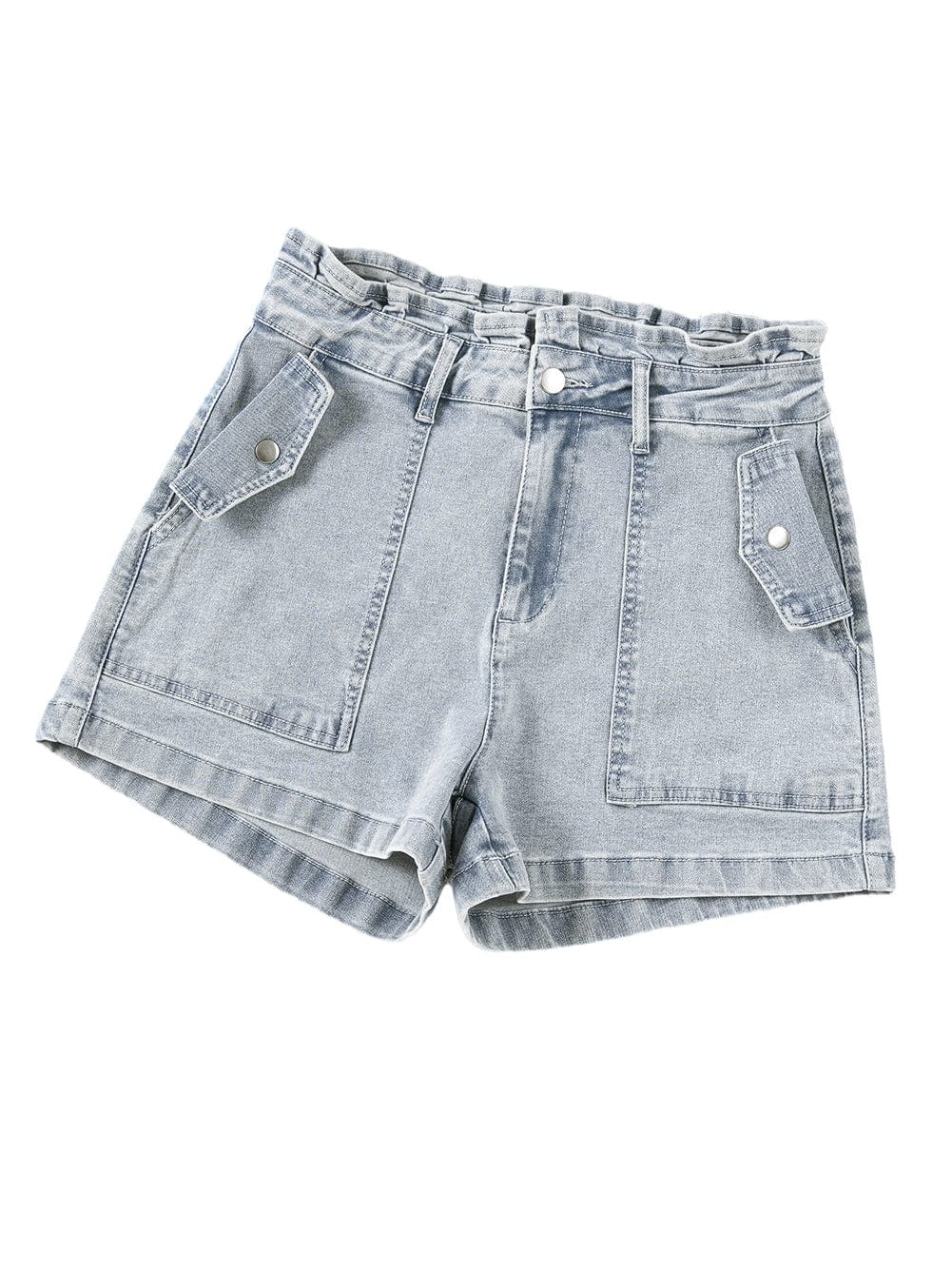 Beau Blue Feminine Ruffled Denim Shorts with Flap Pockets