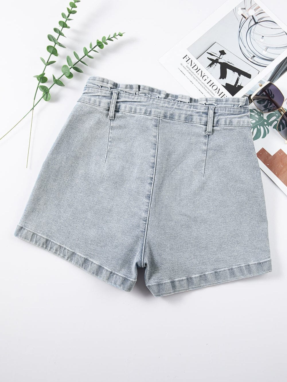 Beau Blue Feminine Ruffled Denim Shorts with Flap Pockets