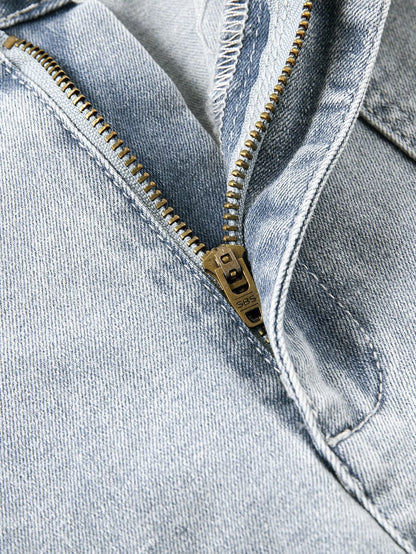 Beau Blue Feminine Ruffled Denim Shorts with Flap Pockets