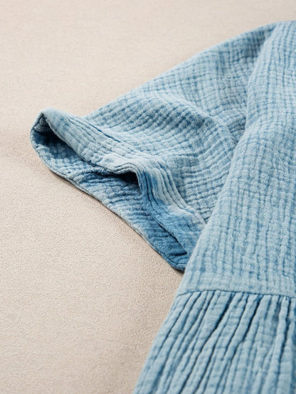 Beau Blue Mineral Wash Tiered Crinkle Dress with Raw Hem