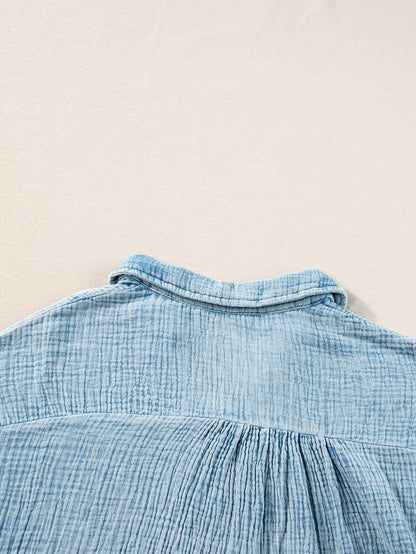 Beau Blue Mineral Wash Tiered Crinkle Dress with Raw Hem