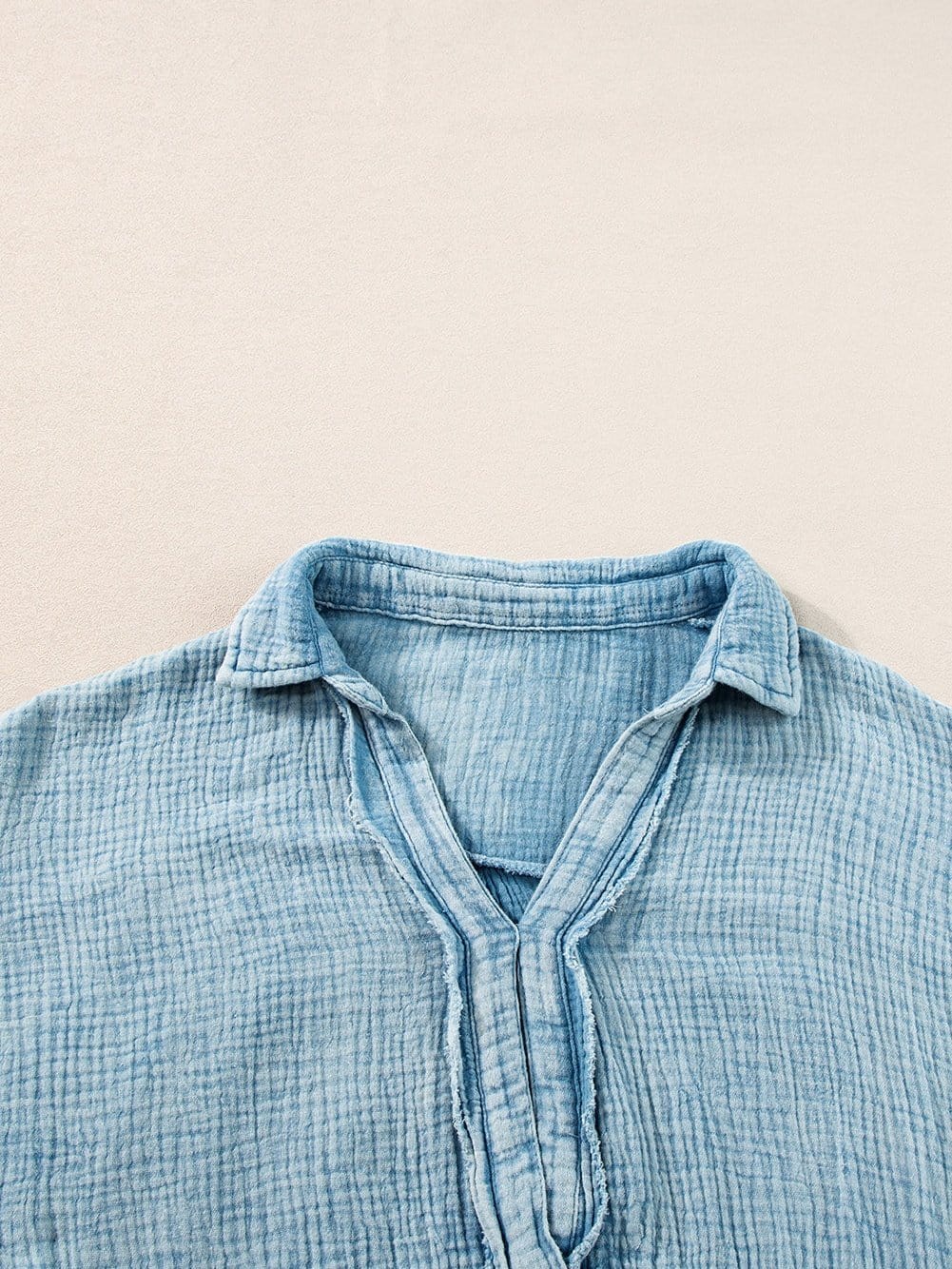 Beau Blue Mineral Wash Tiered Crinkle Dress with Raw Hem