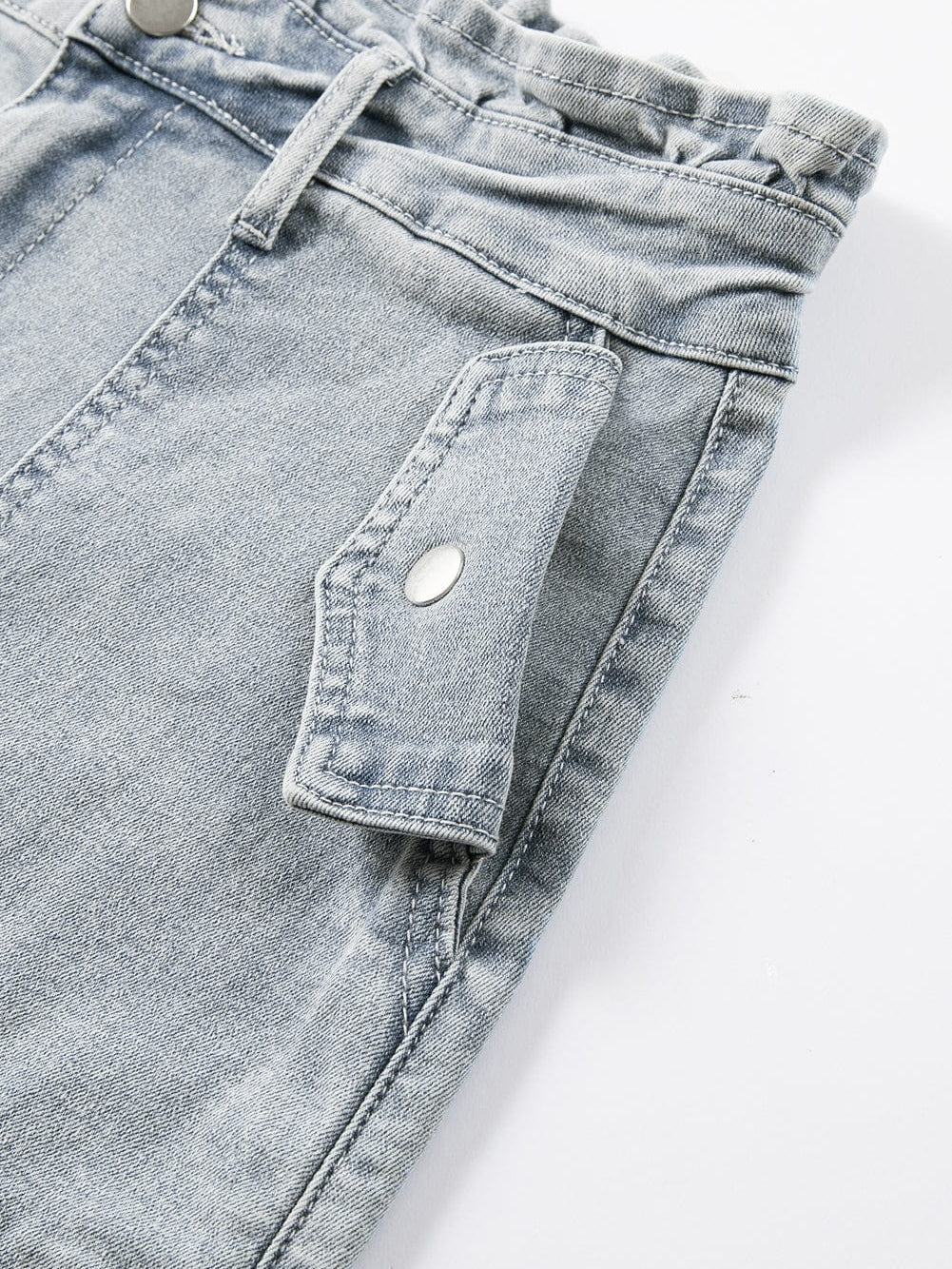 Beau Blue Ruffled High Waist Flap Pockets Denim Shorts