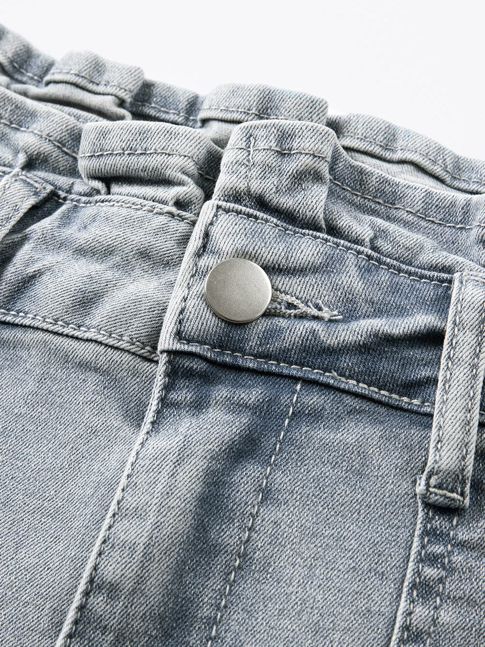 Beau Blue Ruffled High Waist Flap Pockets Denim Shorts