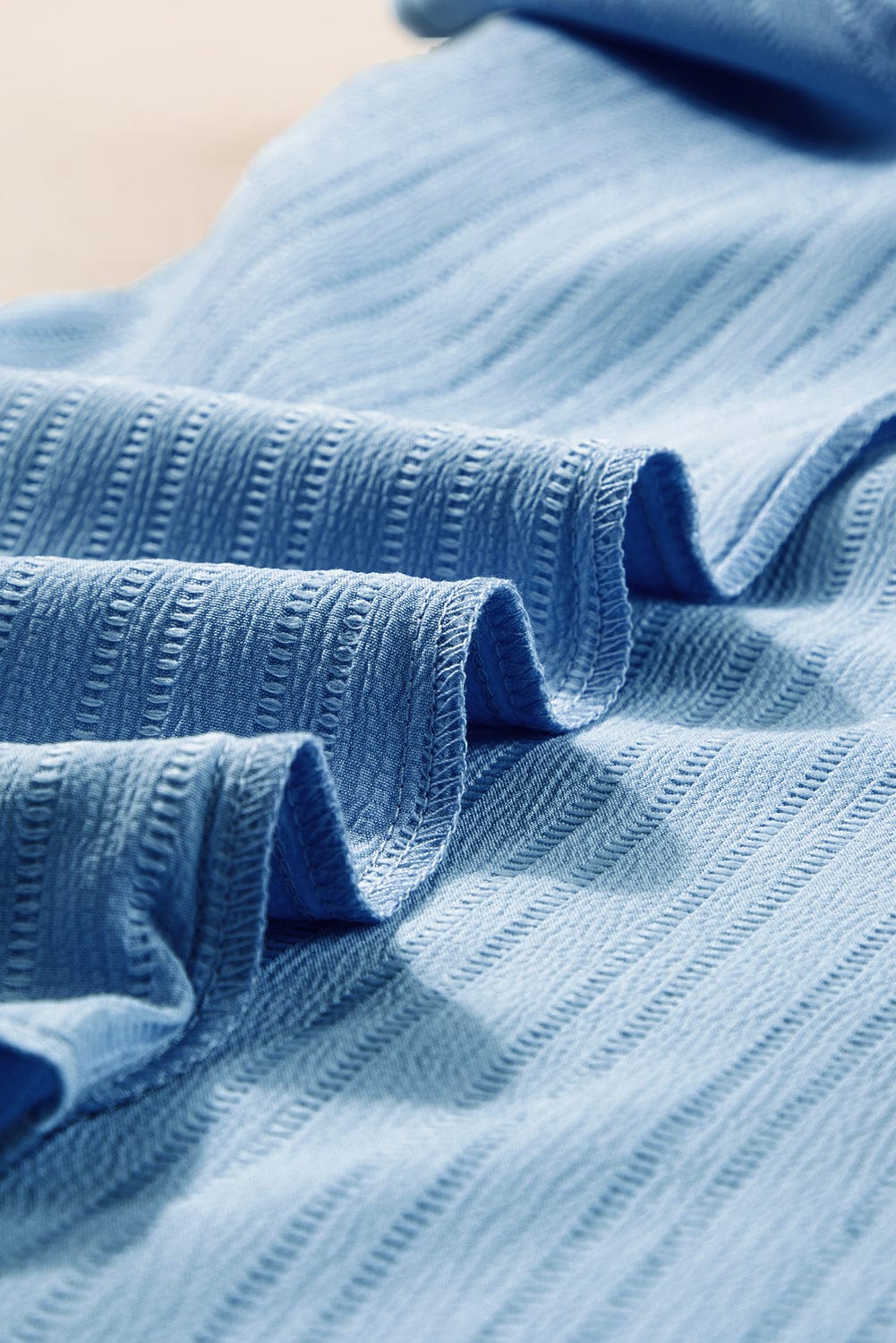 Beau Blue Textured V Neck Ruffled Sleeve Top