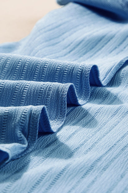 Beau Blue Textured V Neck Ruffled Sleeve Top