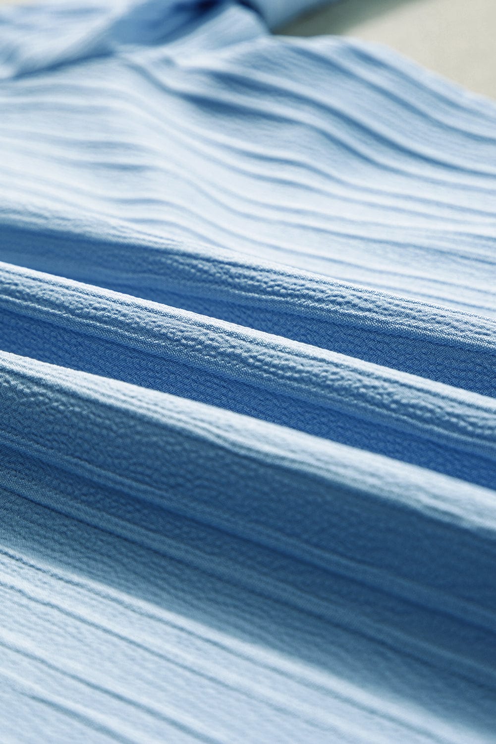 Beau Blue Textured V Neck Ruffled Sleeve Top