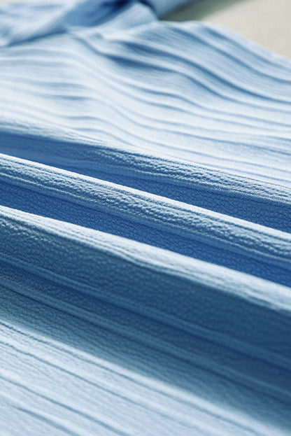 Beau Blue Textured V Neck Ruffled Sleeve Top