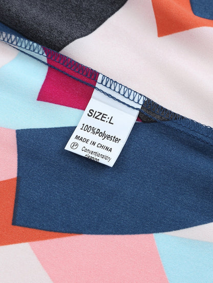 Glowing Abstract Pattern Ruffled Sleeve Crewneck Blouse