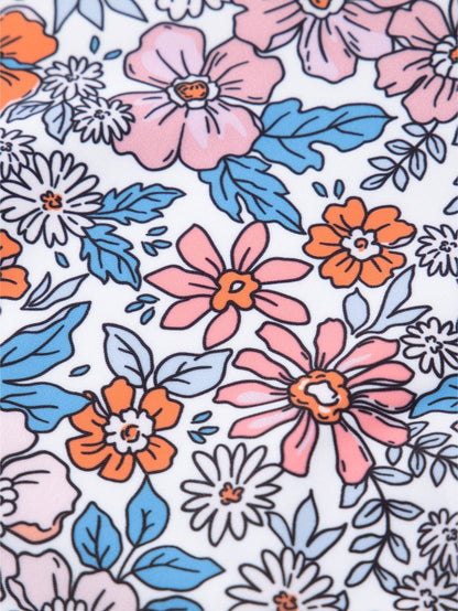 Elegant Pink Floral Drawstring Ruched Beach Swim Dress