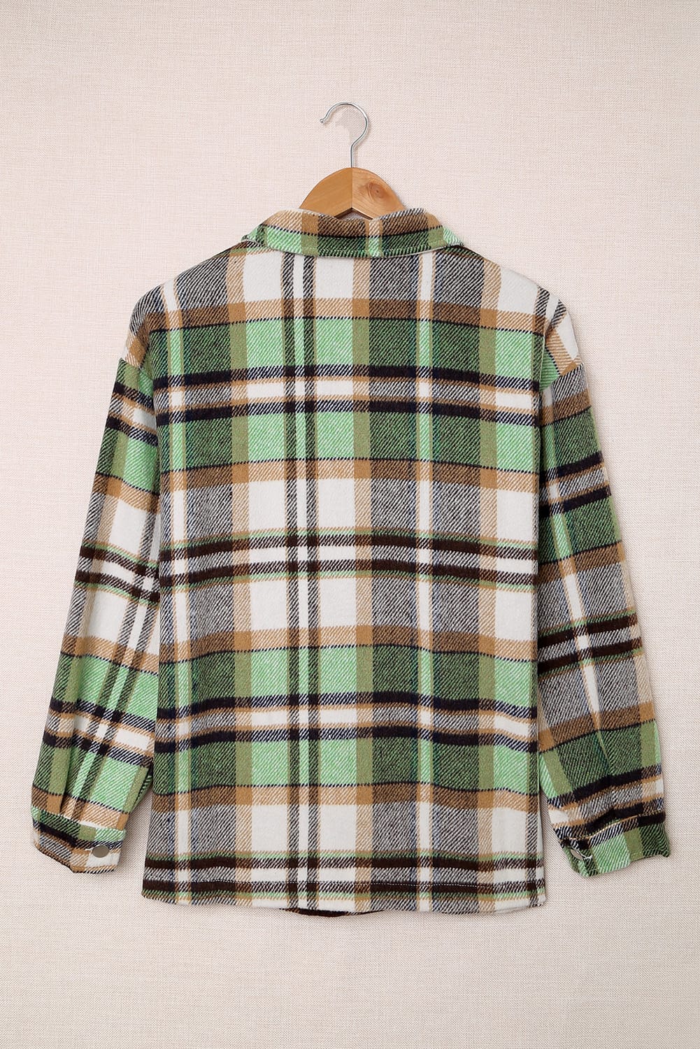 Green Plaid Print Shacket with Pockets