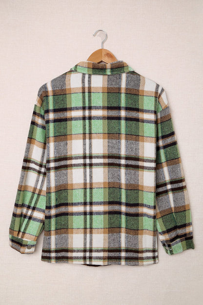 Green Plaid Print Shacket with Pockets