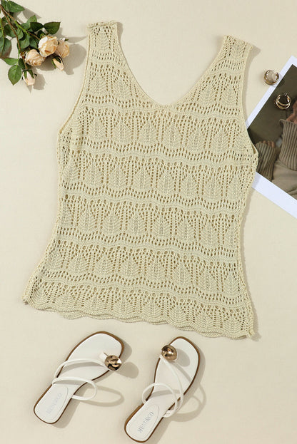 Apricot Elegant Crocheted V Neck Sleeveless Sweater Vest