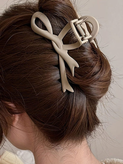 Beige Bow Hair Claw Clip with Chic Bowknot