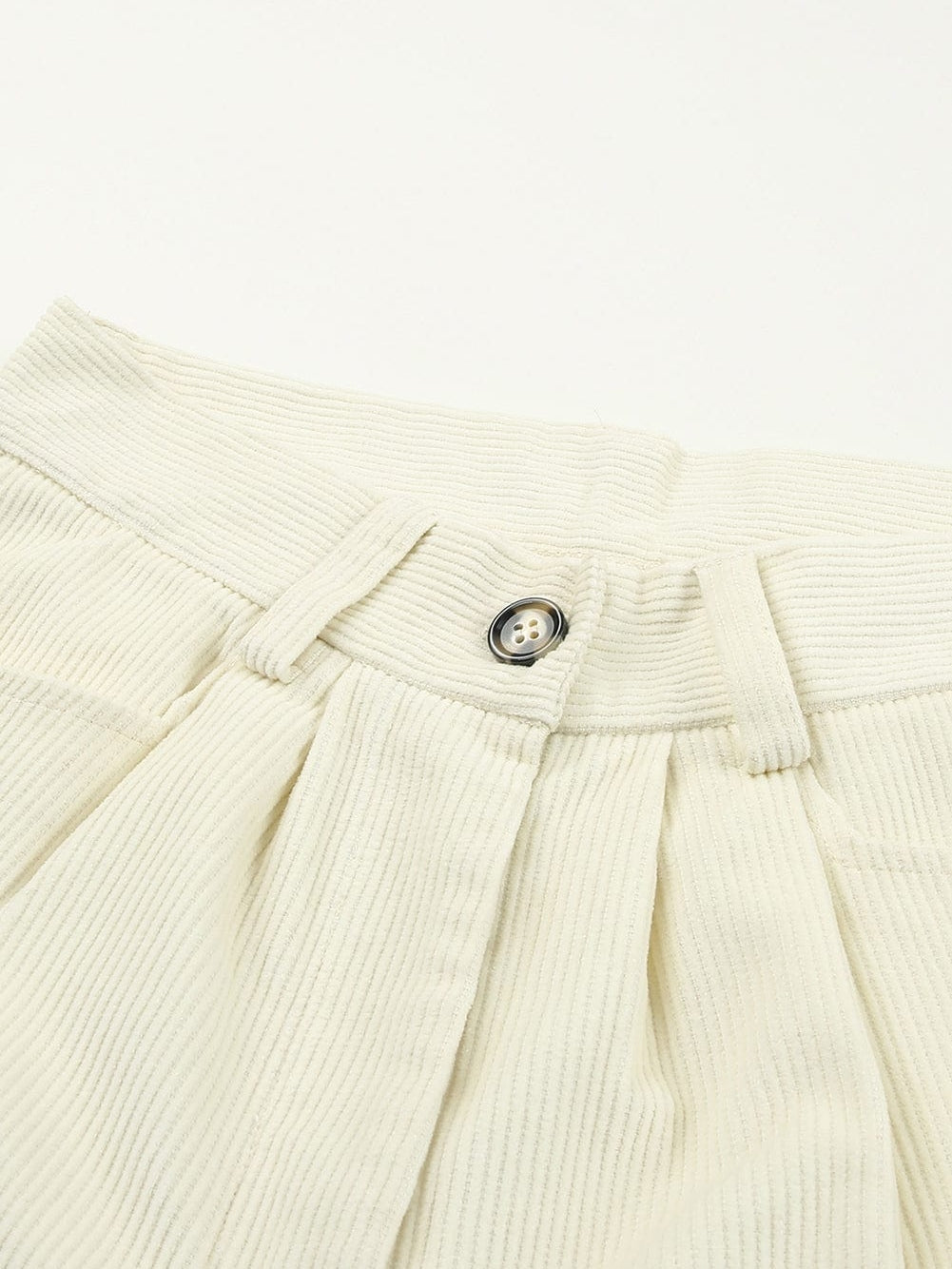 Beige Corduroy High Waist Trousers for Winter Casual Wear