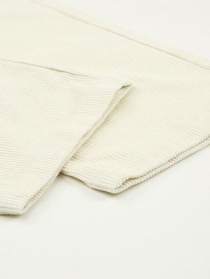 Beige Corduroy High Waist Trousers for Winter Casual Wear