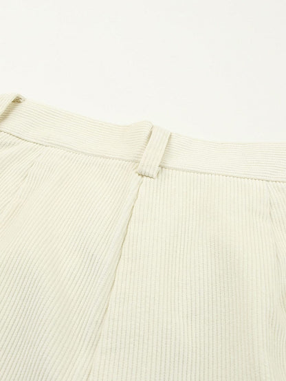 Beige Corduroy High Waist Trousers for Winter Casual Wear