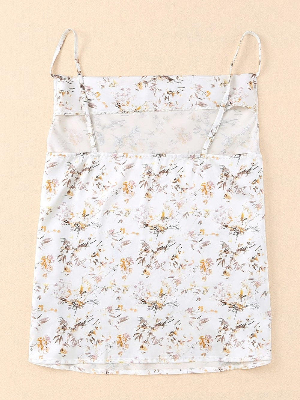Beige Cowl Neck Floral Tank Top