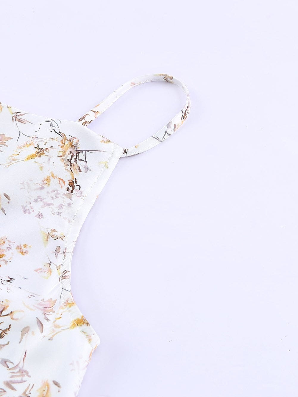 Beige Cowl Neck Floral Tank Top