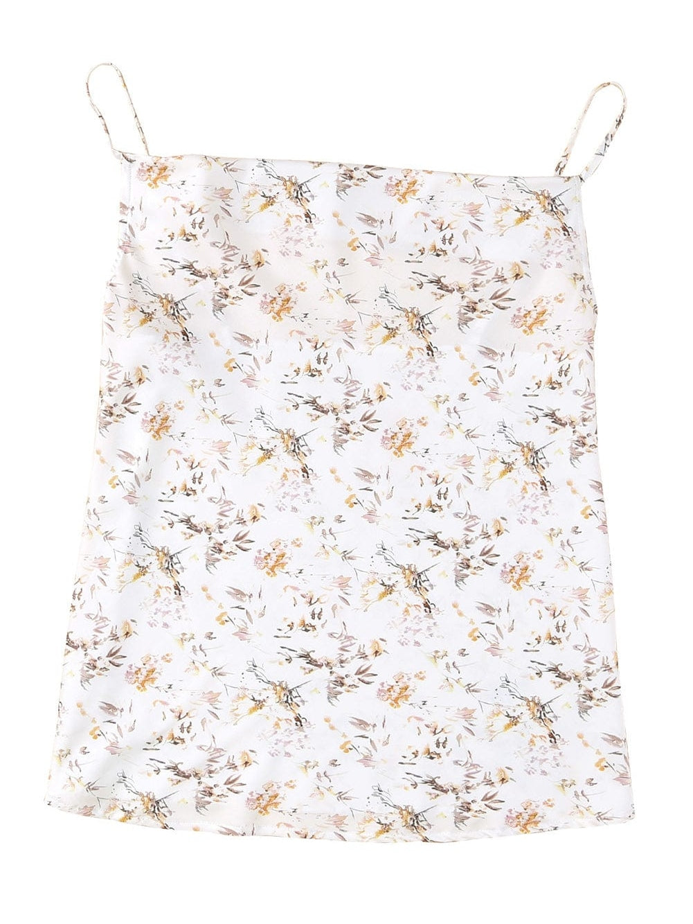 Beige Cowl Neck Floral Tank Top