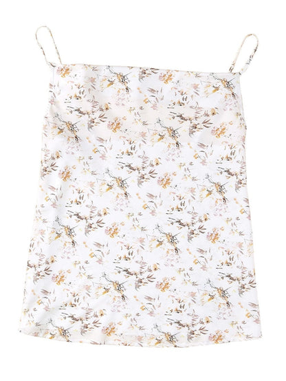 Beige Cowl Neck Floral Tank Top