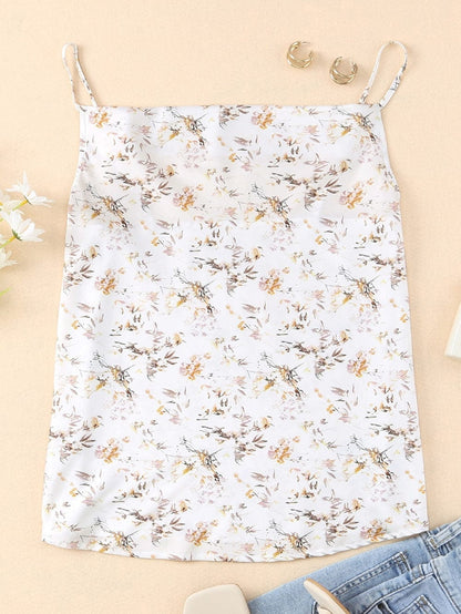 Beige Cowl Neck Floral Tank Top