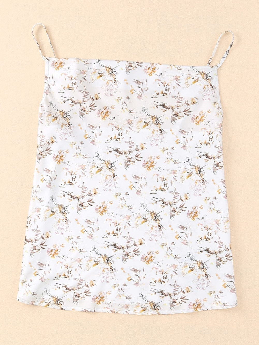 Beige Cowl Neck Floral Tank Top