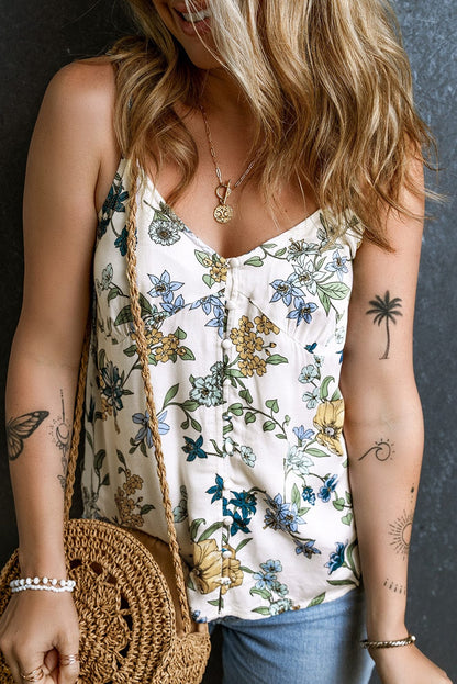 Beige Floral Button-Up Camisole Top