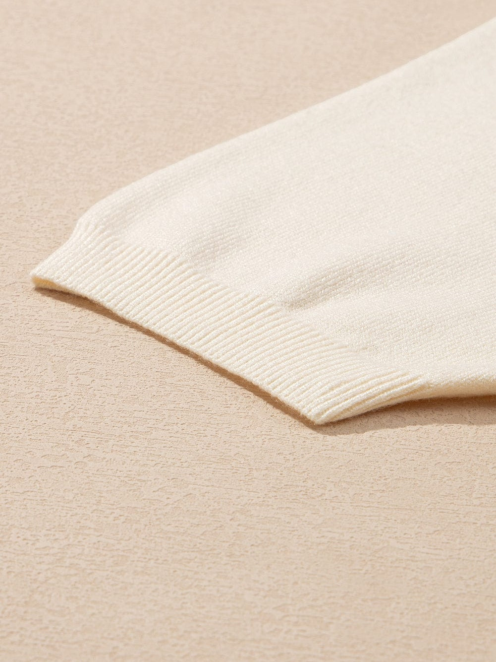 Beige Floral Embroidered Short Sleeve Knit Top