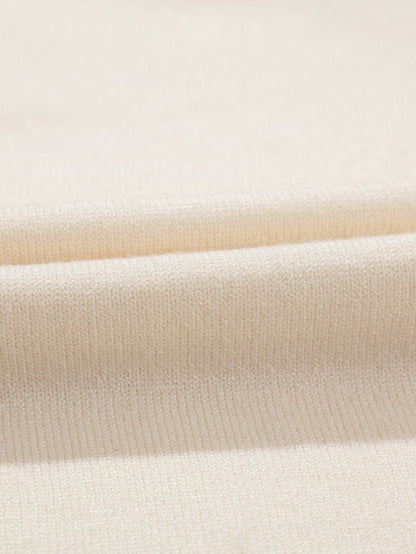 Beige Floral Embroidered Short Sleeve Knit Top