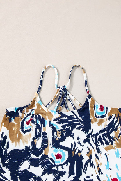 Beige Floral Strappy Back Spaghetti Strap Tank Top