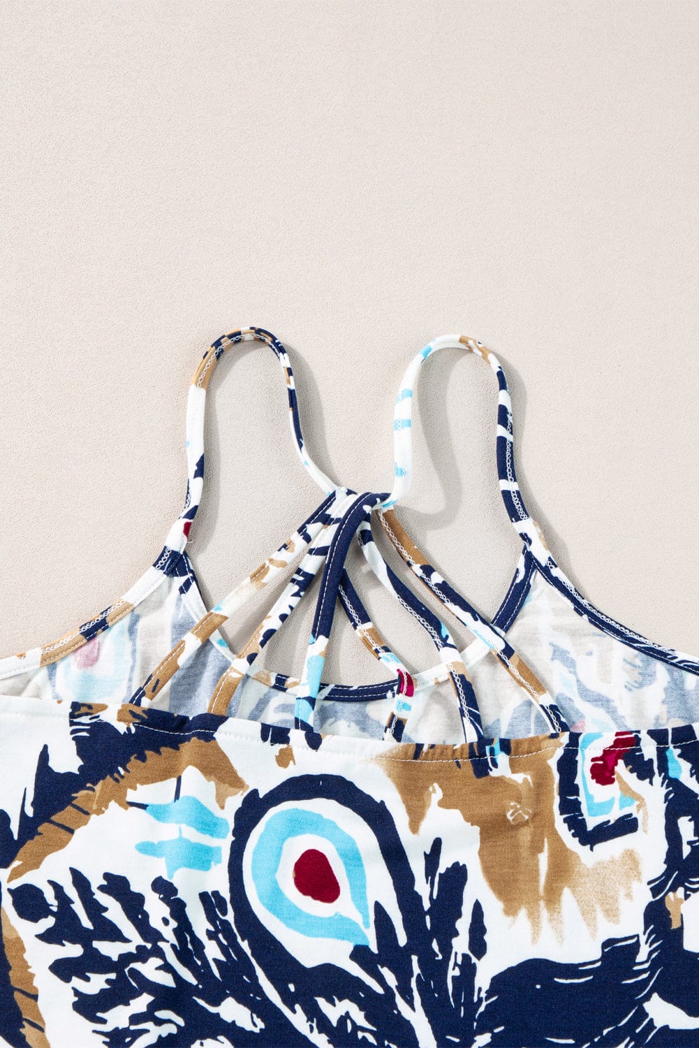 Beige Floral Strappy Back Spaghetti Strap Tank Top