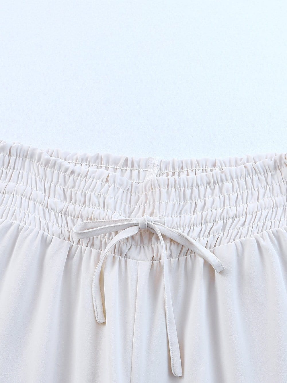 Beige High Waist Smocked Wide Leg Trousers