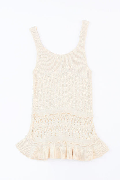 Beige Knitted Vest with Ruffled Crochet Hem