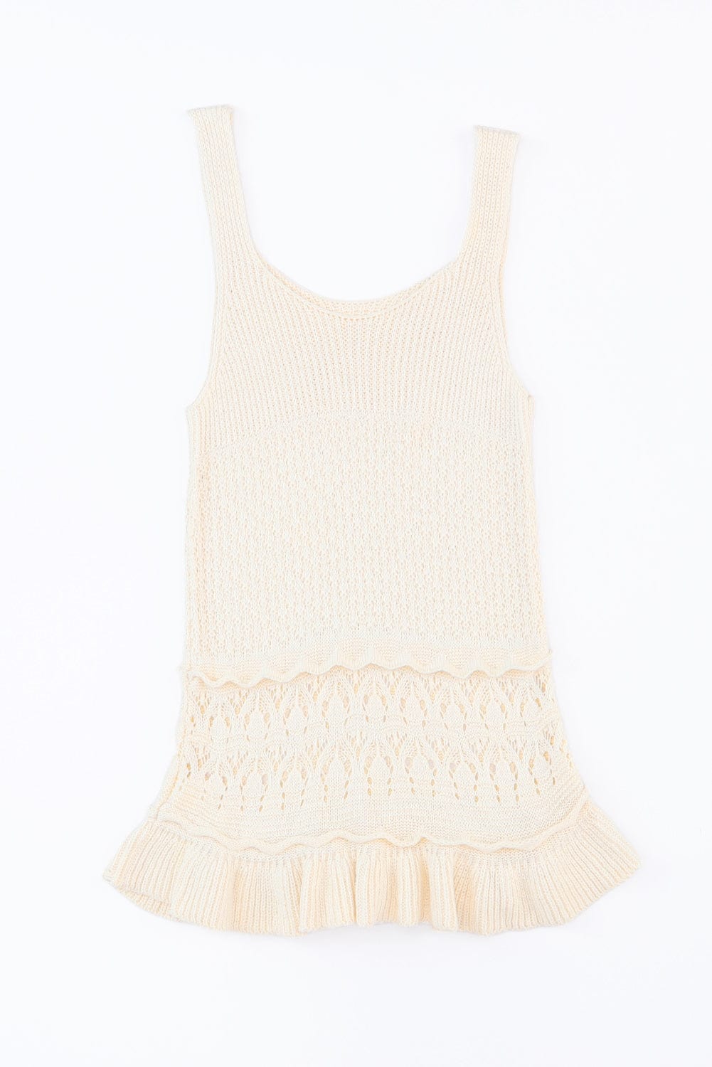 Beige Knitted Vest with Ruffled Crochet Hem
