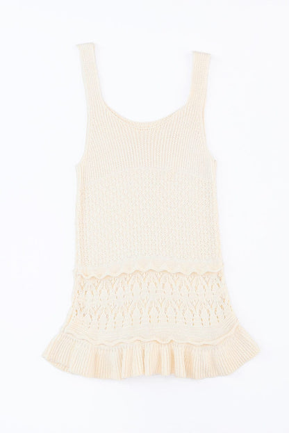 Beige Knitted Vest with Ruffled Crochet Hem