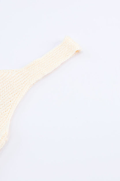 Beige Knitted Vest with Ruffled Crochet Hem