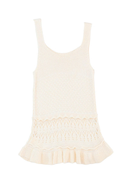 Beige Knitted Vest with Ruffled Crochet Hem