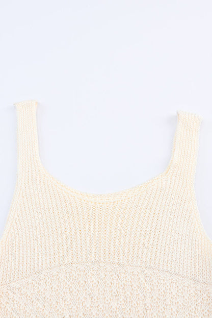 Beige Knitted Vest with Ruffled Crochet Hem