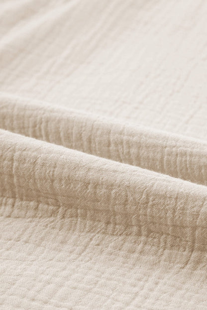 Beige Lace Trim Shift Mini Dress with Puff Sleeves