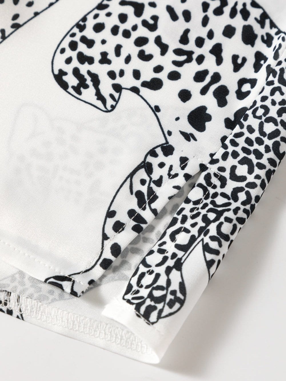 Beige Leopard Print Button-Up Half Sleeve Blouse