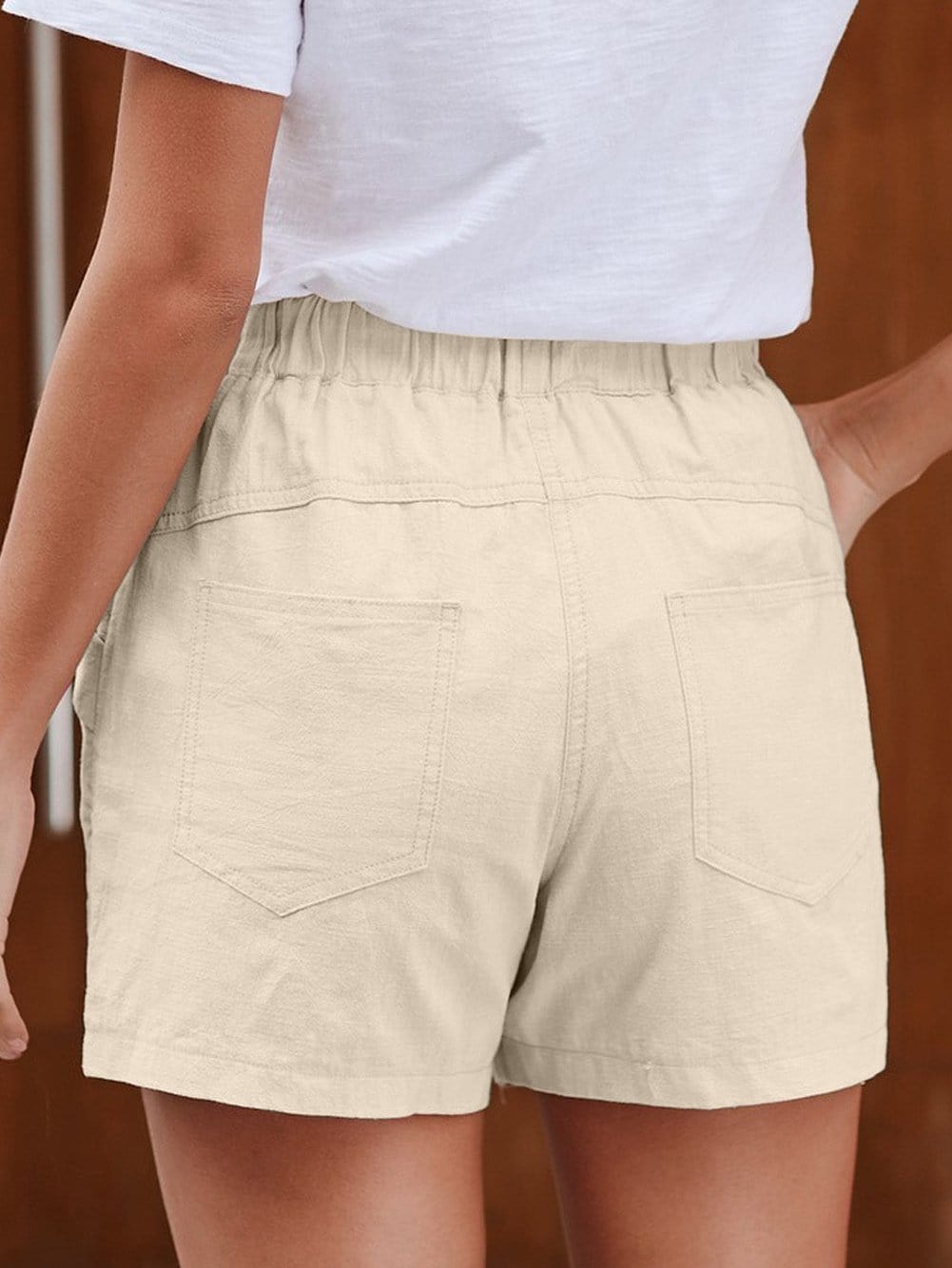 Beige Linen Drawstring Shorts