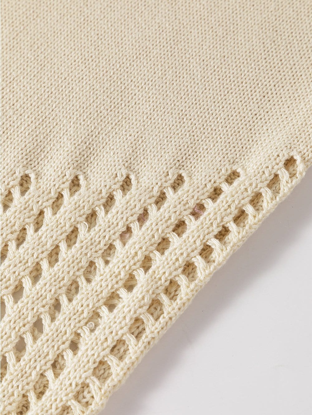 Beige Pointelle Bottom Detail Knitted Sleeveless Sweater Tank Top