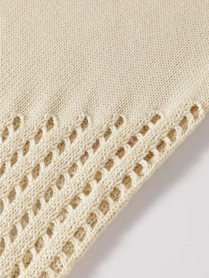Beige Pointelle Bottom Detail Knitted Sleeveless Sweater Tank Top