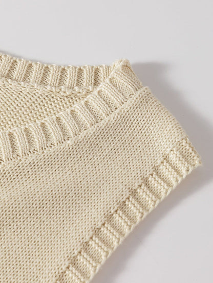 Beige Pointelle Bottom Detail Knitted Sleeveless Sweater Tank Top