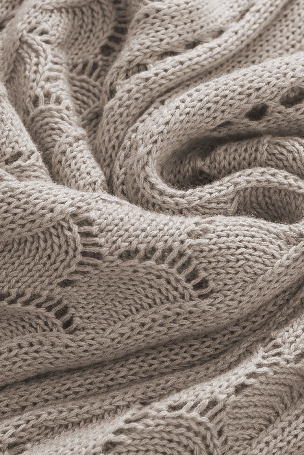 Beige Pointelle Knit Ruffle Sleeve Sweater for Chic Summer Styling