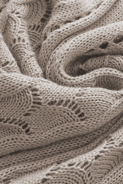 Beige Pointelle Knit Ruffle Sleeve Sweater for Chic Summer Styling