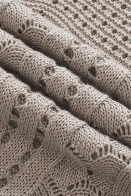 Beige Pointelle Knit Ruffle Sleeve Sweater for Chic Summer Styling