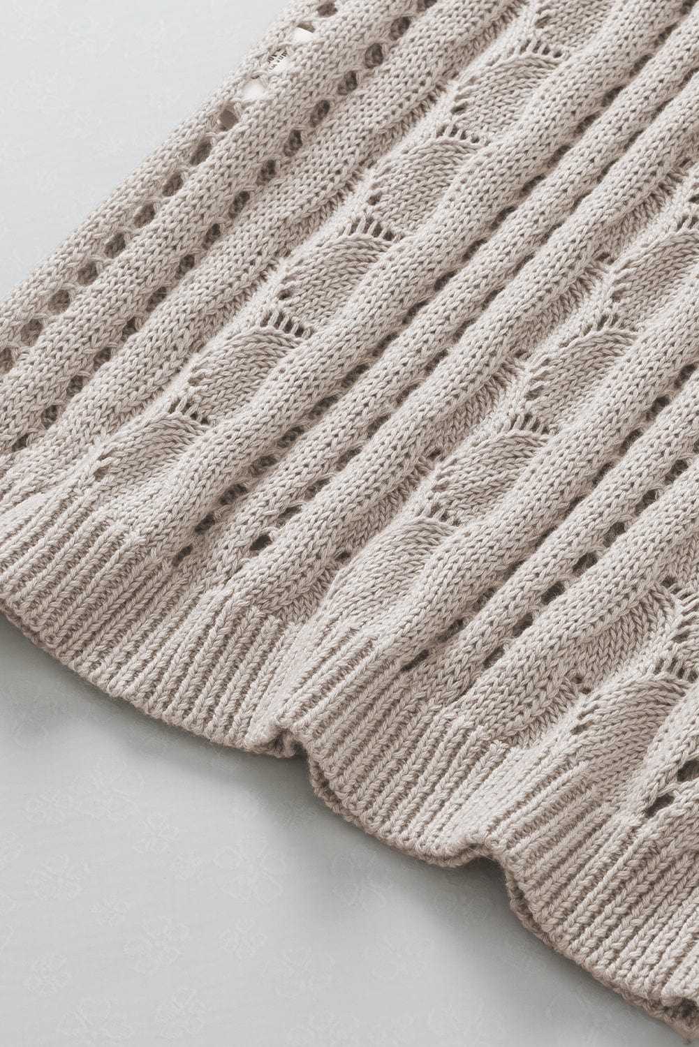 Beige Pointelle Knit Ruffle Sleeve Sweater for Chic Summer Styling